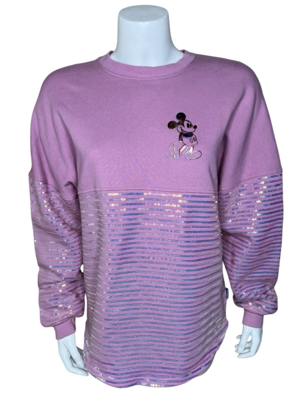 Disneyland Resort EARidescent Sequin Crew Sweatshirt S Pink Spirit Jersey